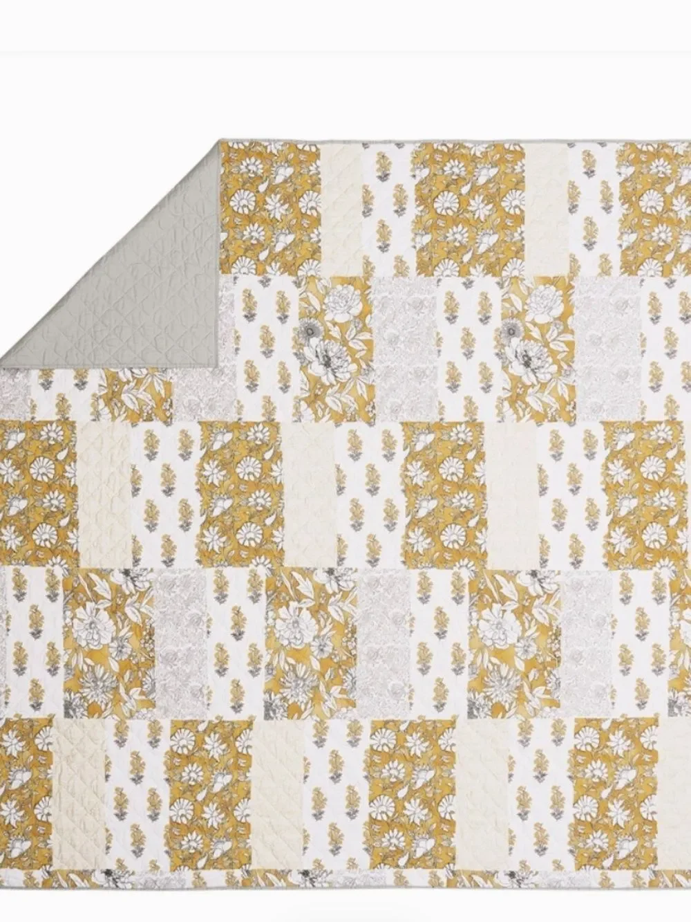 Golden Saffron Patchwork Queen Quilt Set Cottage Floral Shabby Chic